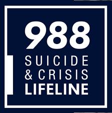 blue background with white writing that says 988 suicide and crisis lifeline